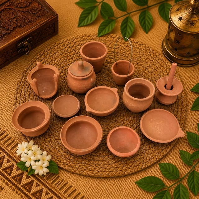 Small terracotta vessels and plates in a Yazhi Handcrafts catalogue image